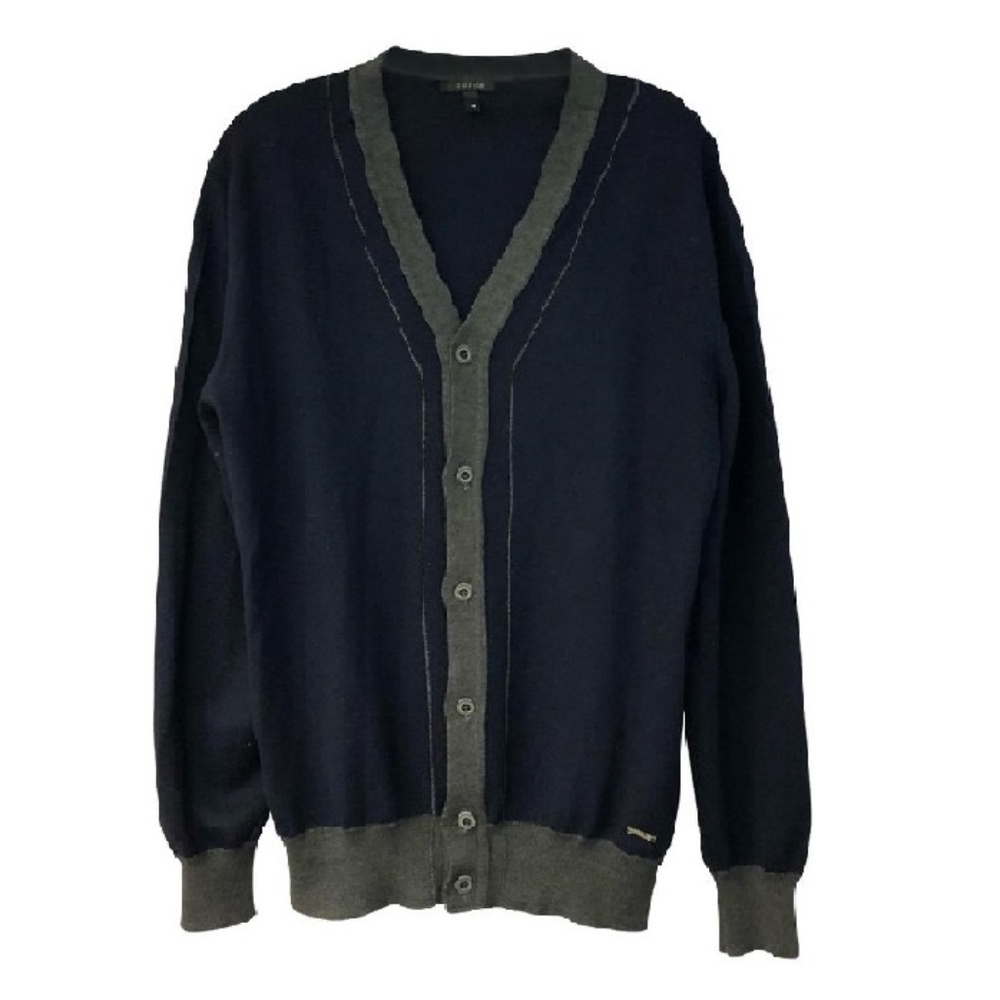 Navy In Eu Gray Trim Wool Blend Knit Men's Sweater